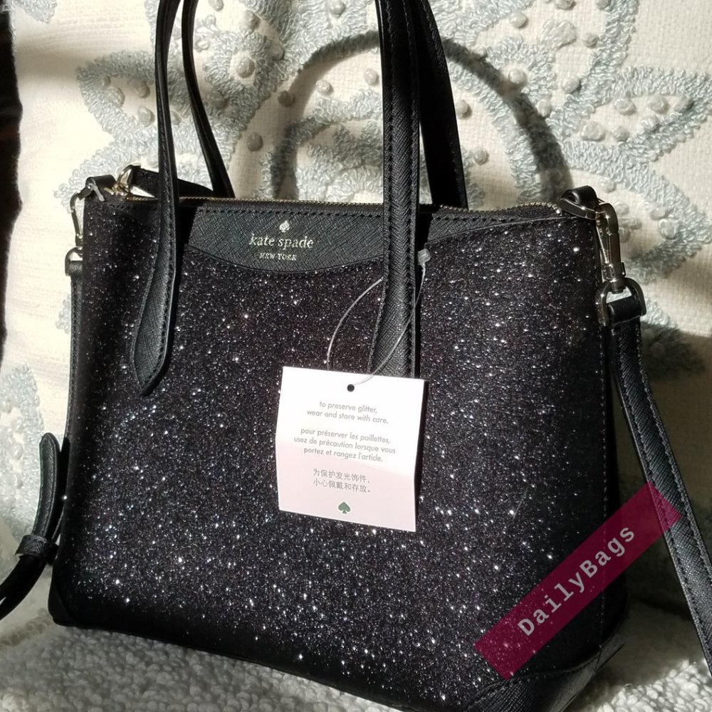 SHIMMY GLITTER IN BLACK SATCHEL KATE SPADE CROSSBODY SPARKLES IN THE SUN SMALL - Picture 10 of 12